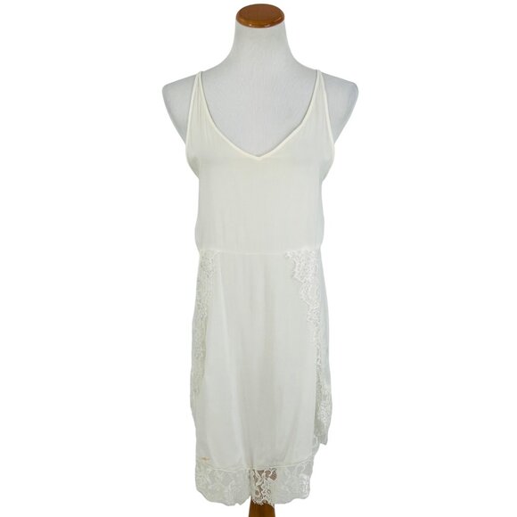 Free People White Lace Trim Asymmetrical Boho Cottagecore Relaxed Slip Dress - Picture 2 of 14